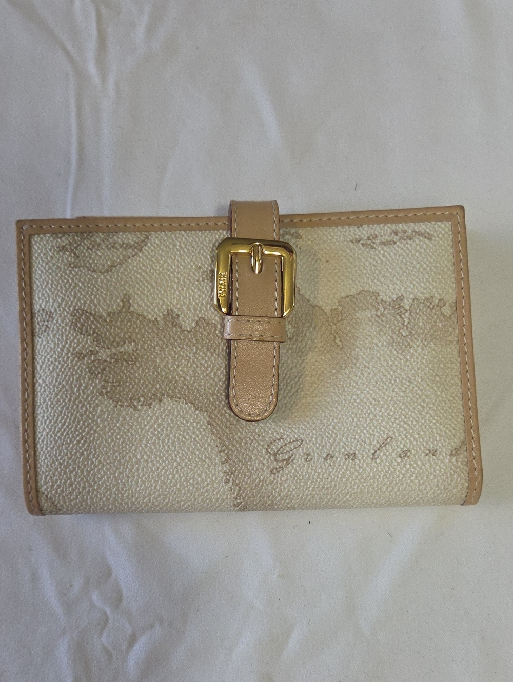 Alviero Martini Beige Wallet with Tan Trim and Gold Buckle. Unused!